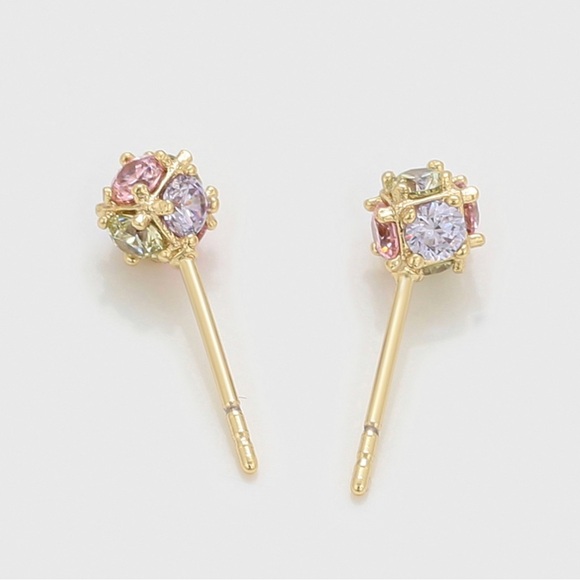 Stud Ball Earrings Colorful CZ Stone 14k Gold Plated Luxury Jewelry - Picture 2 of 10